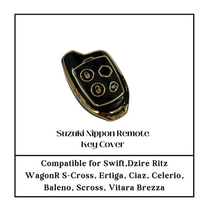 TPU Key Cover for Suzuki Models: Swiift, Dziire, Rittz, WagoonR, S-Cross, Ertigaa, Ciazz, Celeerio, Balleno, Scrross, and Vitarra Brezza with Nippon Remote Key Cover (Black with Keychain).