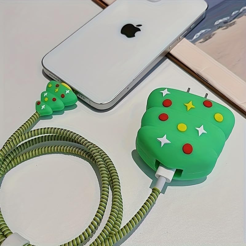 RF REDFOXX Silicone Protective Case for Apple 20W & 18W iPhone USB-C Power Adapter Charger and for USB Lightning Cable, 3D Case for iPhone Charger - 18W/20W (Christmas Tree) Multicolor