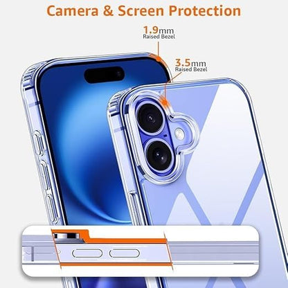 RF REDFOXX iPhone 16 Transparent Hard Silicone Case | Shockproof & Scratch Resistant Back Cover with Camera & Screen Protection | Slim Fit Clear Polycarbonate + TPU