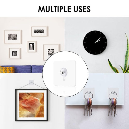 RF REDFOXX Adhesive Wall Hooks, Heavy-Duty, White, Set of 14, 10 x 10 cm, for Photo Frames, Keys and Shelves (10)