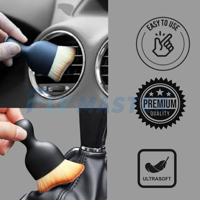 Car Interior Dust Cleaning Brush | Soft Bristle Auto Detailing Brush for Dashboard, AC Vents & Console | Scratch-Free Interior Cleaning Tool | Dense Bristles | Black (Pack of 1)
