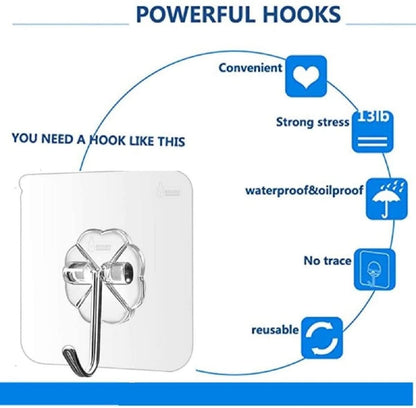 RF REDFOXX PVC Wall Hooks (Pack of 10) | Heavy Duty Transparent Adhesive Hooks for Kitchen, Bathroom, Bedroom & Office | Self-Adhesive, Waterproof & Reusable
