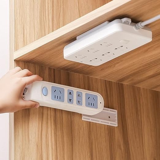 Self-Adhesive Power Strip Mount – Punch-Free Wall Mount Holder for Power Outlets, WiFi Routers, Tissue Boxes | Cable Organizer & Socket Fixer for Desk, Wall, or Cabinet (1PC)