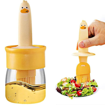 RF REDFOXX 2-in-1 Oil Dispenser Bottle with Silicone Basting Brush | Leak-Proof Glass Jar with Brush for Cooking, Baking, BBQ & Kitchen Use (1 Set)