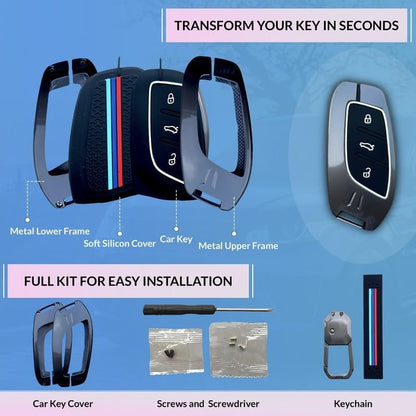 Metal Car Key Cover for MG ZS EV, 3-Button Smart Key Case, Shape-2, 360° Full Protection, Durable and Stylish, Multicolor