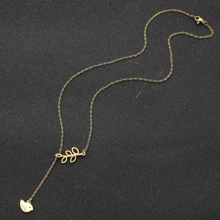 RF REDFOXX Minimalist Bird and Leaf Pendant Necklace, 18k Gold Plated Stainless Steel, Waterproof