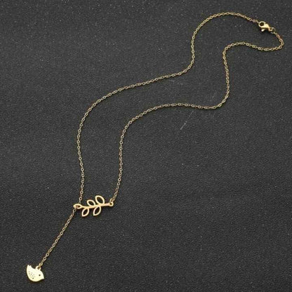RF REDFOXX Minimalist Bird and Leaf Pendant Necklace, 18k Gold Plated Stainless Steel, Waterproof