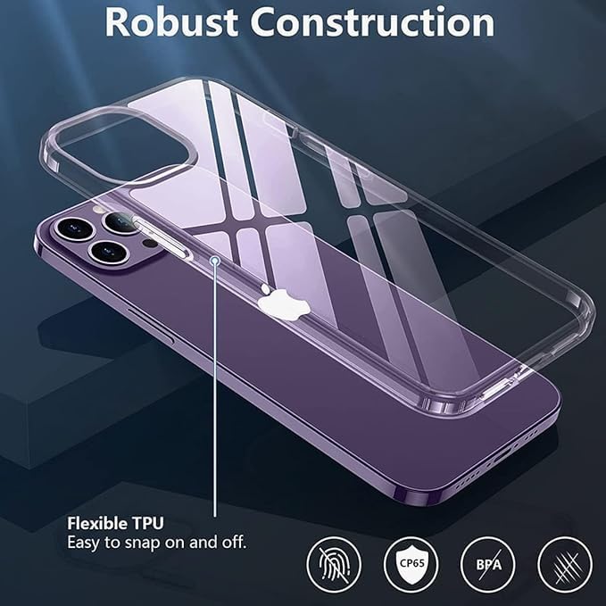 RF REDFOXX Clear Case for iPhone 14, Transparent Shockproof Protective Cover with Screen Protector, Slim Design