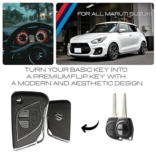 Modified Remote Flip Key Shell Case Compatible with Maruti Suzuki Swift, Dzire, SX4, WagonR, Alto, Ritz, Baleno, Celerio, Brezza, Ertiga, XL6, S-Presso, Fronx, Jimny & Grand Vitara Key Cover