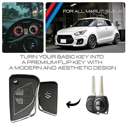 Modified Remote Flip Key Shell Case Compatible with Maruti Suzuki Swift, Dzire, SX4, WagonR, Alto, Ritz, Baleno, Celerio, Brezza, Ertiga, XL6, S-Presso, Fronx, Jimny & Grand Vitara Key Cover