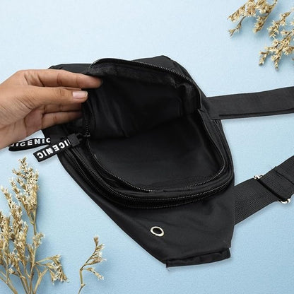 Cross-Body Sling Bag with USB Charging Port, Black Waterproof Travel Waist Pack, Anti-Theft Design