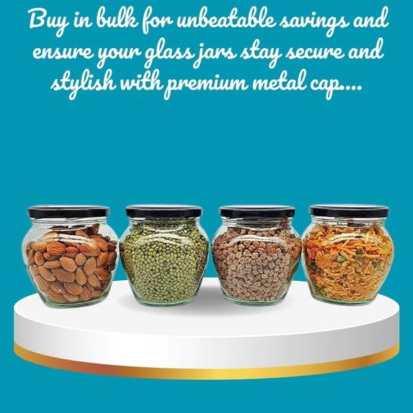 RF REDFOXX Glass Jars Air-Tight Black Metal Caps – Stylish Storage for Pantry, Spices, and More (82mm), Metal Lid for Glass jar/Bottles. (Pack Of 6)