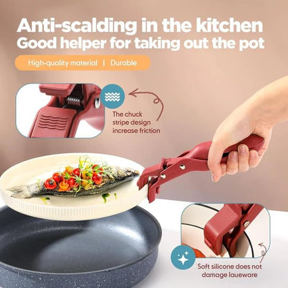 RF REDFOXX Multi-Purpose Silicone Anti-Scald Bowl Holder Clips - Heat Insulation, Non-Slip Pot & Plate Gripper for Kitchen (Set of 4).