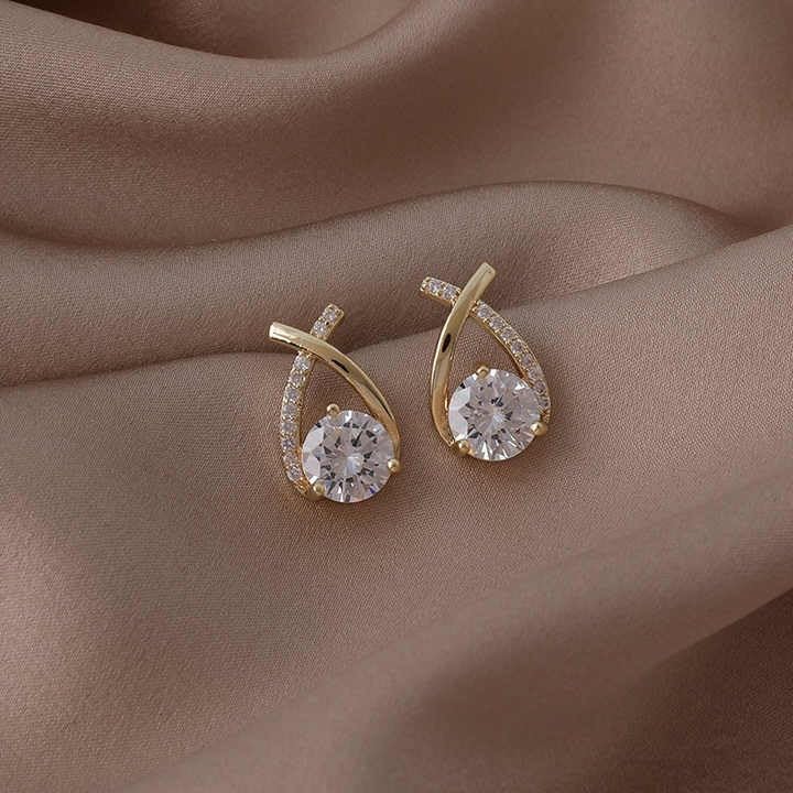 Sterling Cubic Zirconia Teardrop Stud Earrings, Korean Style, Wedding Jewellery