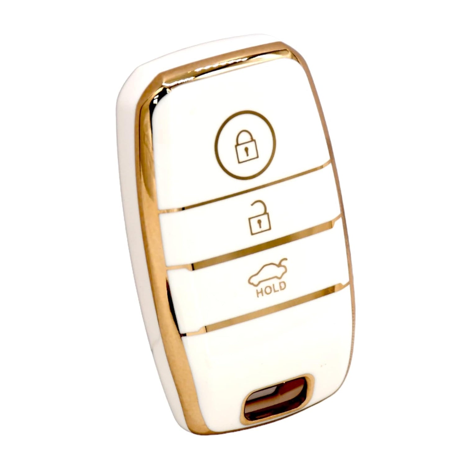 RF REDFOXX TPU Gold Car Smart Key Cover Compatible for Kia Seltos, Sonet, Carens 3 Push Button Smart Key Shell Case Holder, Key Protector (White Gold) Pack of 1