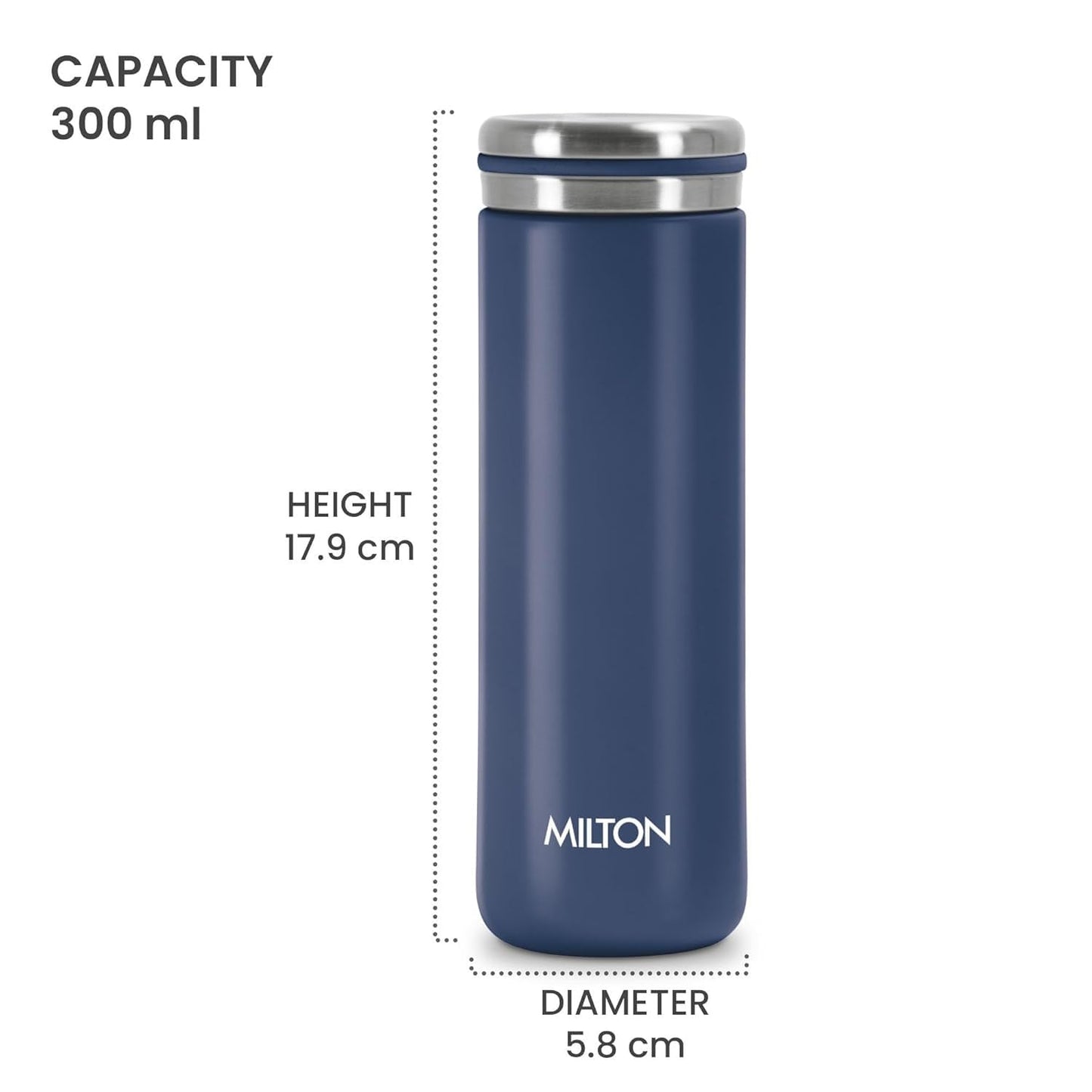 Milton Replacement Lid, Leak-Proof Thermosteel Bottle Cap, Stainless Steel with Blue Accent, Compatible with 200ml and 300ml Vacuum Insulated Flask, ISI Certified