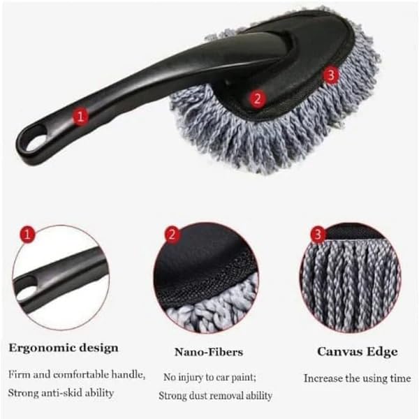 RF REDFOXX Mini Microfiber Duster Interior Multi-Purpose Duster Brush with Handle for Car Cleaning (Pack of 1).