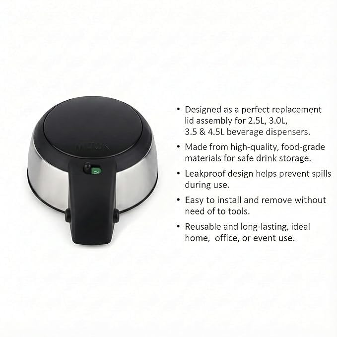 Spare Beverage Dispenser Lid Compatible with Milton Beverage Dispenser | Replacement Lid Assembly for 2.5L, 3.0L, 3.5L & 4.5L Containers | Clear Universal Top Cap (Lid Only)