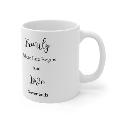 RF REDFOXX Family Love Inspirational Coffee Mug, White Ceramic, 'Where Life Begins' Quote 350 ML for Gifting and Present