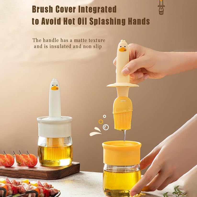RF REDFOXX 2-in-1 Oil Dispenser Bottle with Silicone Basting Brush | Leak-Proof Glass Jar with Brush for Cooking, Baking, BBQ & Kitchen Use (1 Set)