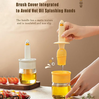 RF REDFOXX 2-in-1 Oil Dispenser Bottle with Silicone Basting Brush | Leak-Proof Glass Jar with Brush for Cooking, Baking, BBQ & Kitchen Use (1 Set)