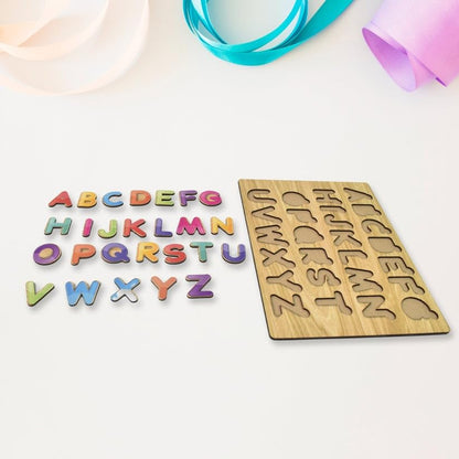 Wooden ABC Puzzle Board for Kids | Alphabets, Numbers & Shapes Learning Toy | Montessori Educational Puzzle for Toddlers | Colorful Preschool Learning Board (1 Set)