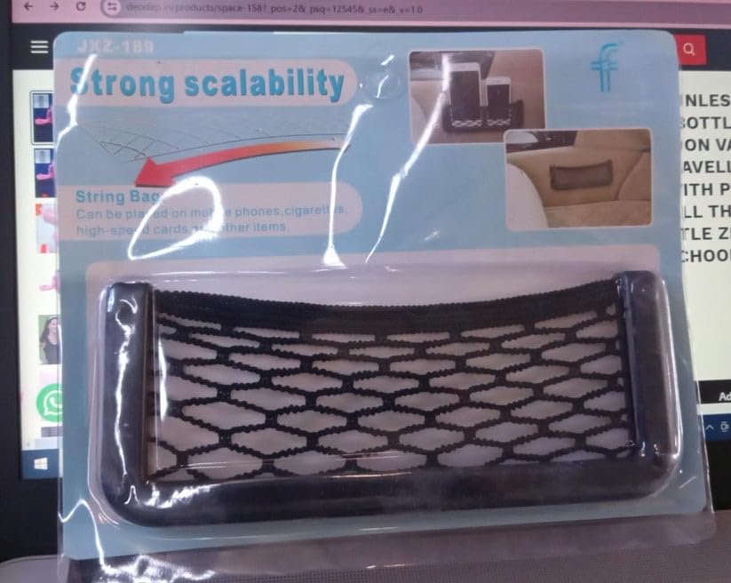 Car Storage Organizer Net Bag | Stick-On Mesh Pocket for Car Seat, Side Door & Dashboard | Phone, Purse & Small Item Holder