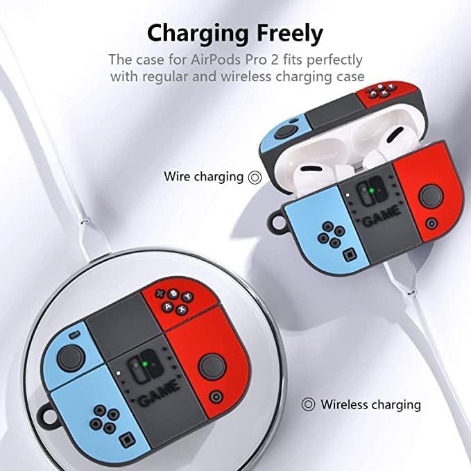 RedFoxx Soft Silicone New 3D Design Cute Anime Shockproof Cover Case with Free Keychain Compatible with Apple AIRPODS PRO 2, (Nintenno Switch)