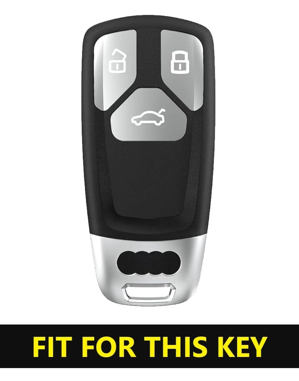 Metal Car Key Cover Compatible with Audi Q5, A5, A8, Q7, A4, A6, 3 Button Smart Key Case, Premium Key Protector, Black, Pack of 1