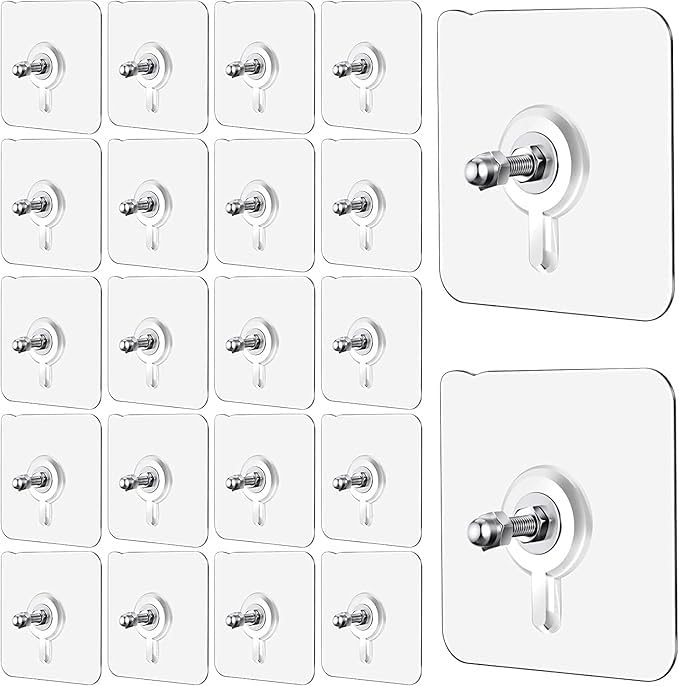 RF REDFOXX Heavy Duty Adhesive Wall Hooks | Transparent Nail-Free Hooks for Kitchen, Bathroom & Home Use | Strong, Reusable & Waterproof (Pack of 20)