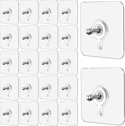 RF REDFOXX Heavy Duty Adhesive Wall Hooks | Transparent Nail-Free Hooks for Kitchen, Bathroom & Home Use | Strong, Reusable & Waterproof (Pack of 20)