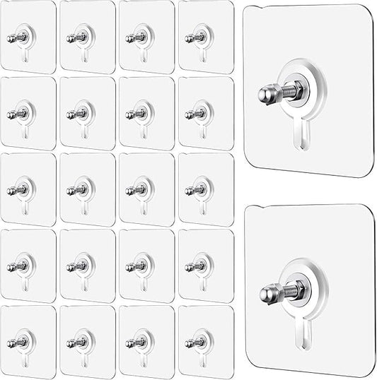 RF REDFOXX Heavy Duty Adhesive Wall Hooks | Transparent Nail-Free Hooks for Kitchen, Bathroom & Home Use | Strong, Reusable & Waterproof (Pack of 20)