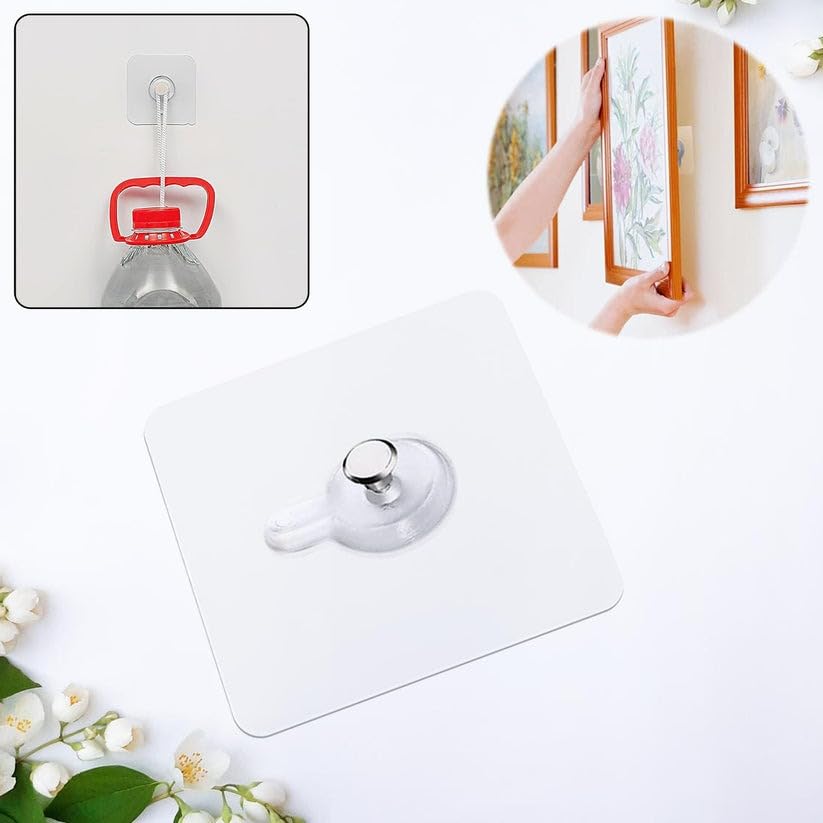RF REDFOXX Adhesive Wall Hooks, Heavy-Duty, White, Set of 14, 10 x 10 cm, for Photo Frames, Keys and Shelves (20)