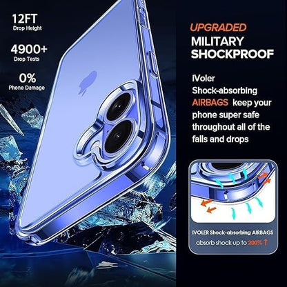 RF REDFOXX iPhone 16 Transparent Hard Silicone Case | Shockproof & Scratch Resistant Back Cover with Camera & Screen Protection | Slim Fit Clear Polycarbonate + TPU