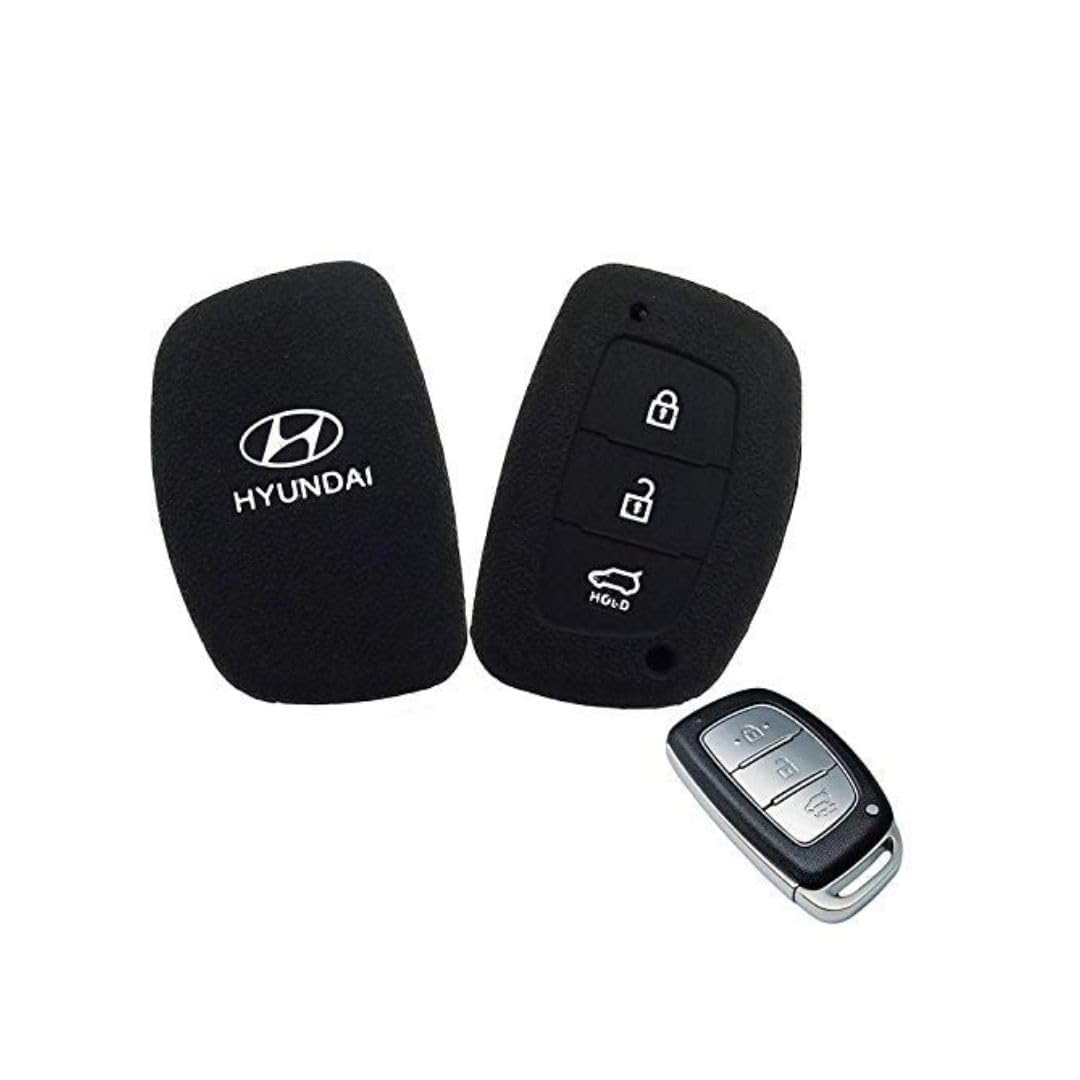 RF REDFOXX Car Silicone Rubber Key Cover for H-undai Cretaa / I20 Elite - Black - Premium Protection, Durability, and Style ( Pack of 1)