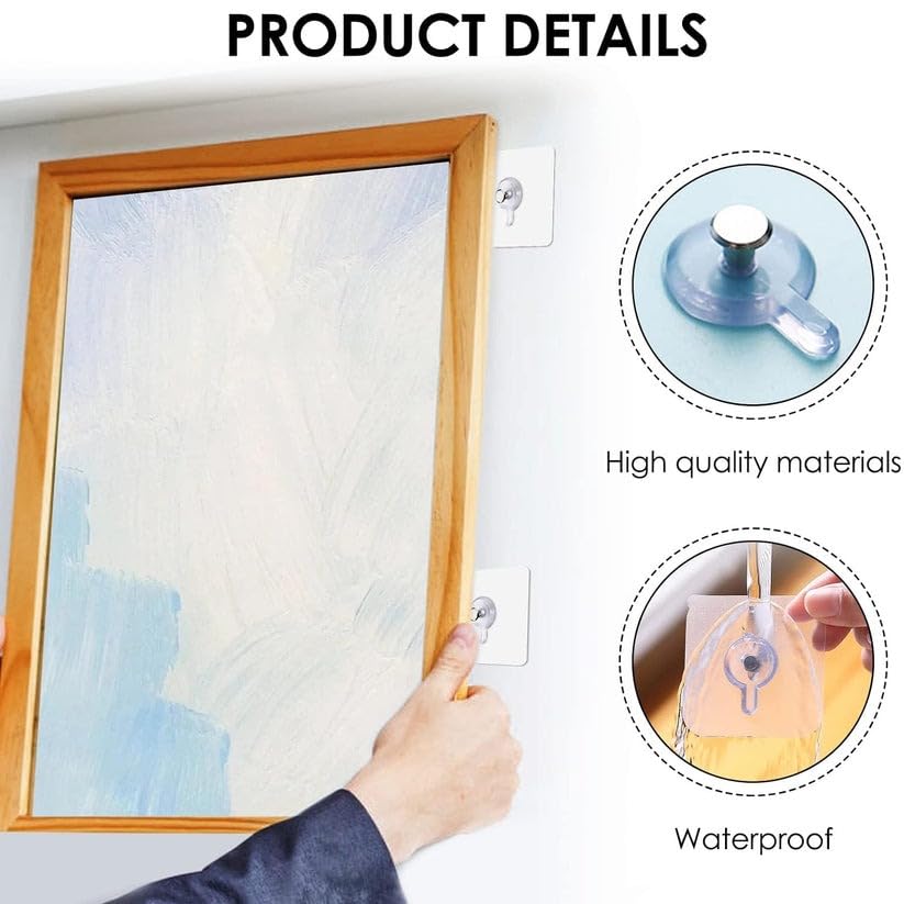 RF REDFOXX Adhesive Wall Hooks, Heavy-Duty, White, Set of 14, 10 x 10 cm, for Photo Frames, Keys and Shelves (5)