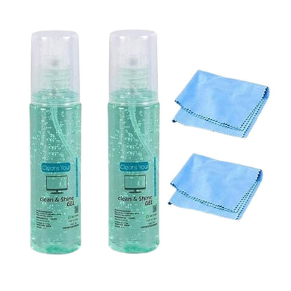 Clean & Shine Gel Multi-Purpose LCD Cleaning Kit –2 x 100ML Liquid Solution with Microfiber Cloth for Mobile, Laptop, Tablet, Computer, and Camera Screens.