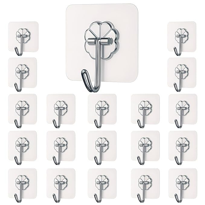 Adhesive Wall Hooks for Kitchen & Bathroom | Heavy Duty Sticky Hooks (13.2lb Max) | Nail-Free Stainless Steel Hangers | Reusable Transparent Utility Hooks for Towel, Ceiling, and Wall – 10 Pcs Set