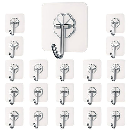 Adhesive Wall Hooks for Kitchen & Bathroom | Heavy Duty Sticky Hooks (13.2lb Max) | Nail-Free Stainless Steel Hangers | Reusable Transparent Utility Hooks for Towel, Ceiling, and Wall – 10 Pcs Set