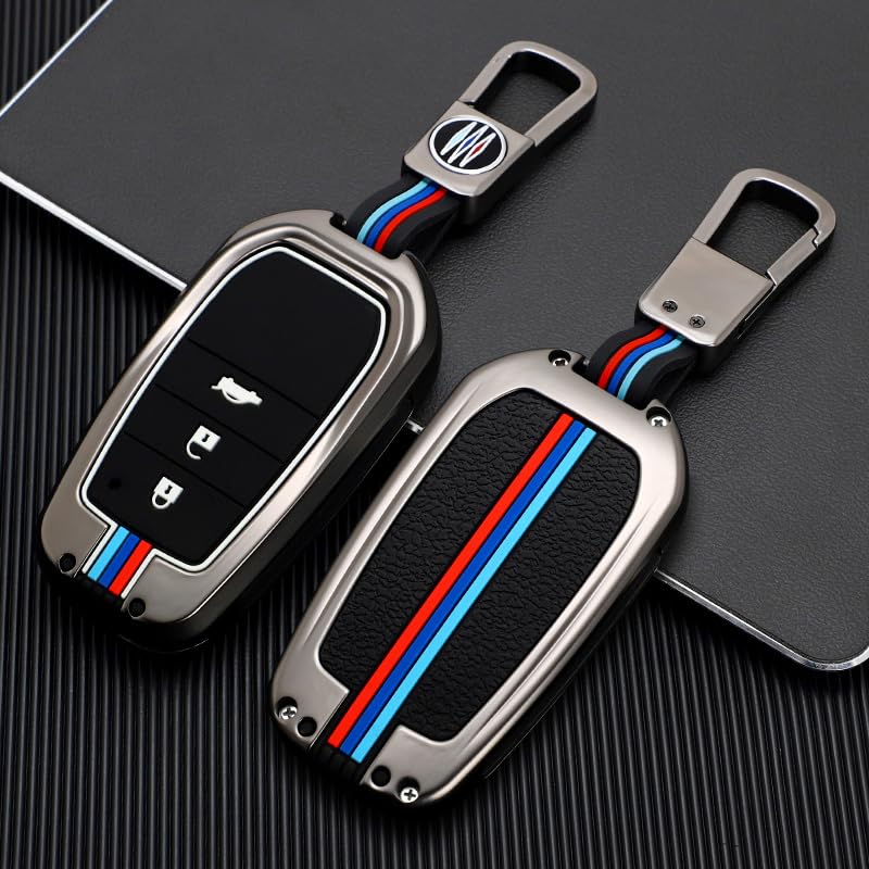 Keychain Metal Shell & Soft Silicone Full Protection Key Case Holder Compatible with Toyota Fortuner, Fortuner Legender, Innova Hycross 3 Button Smart Key