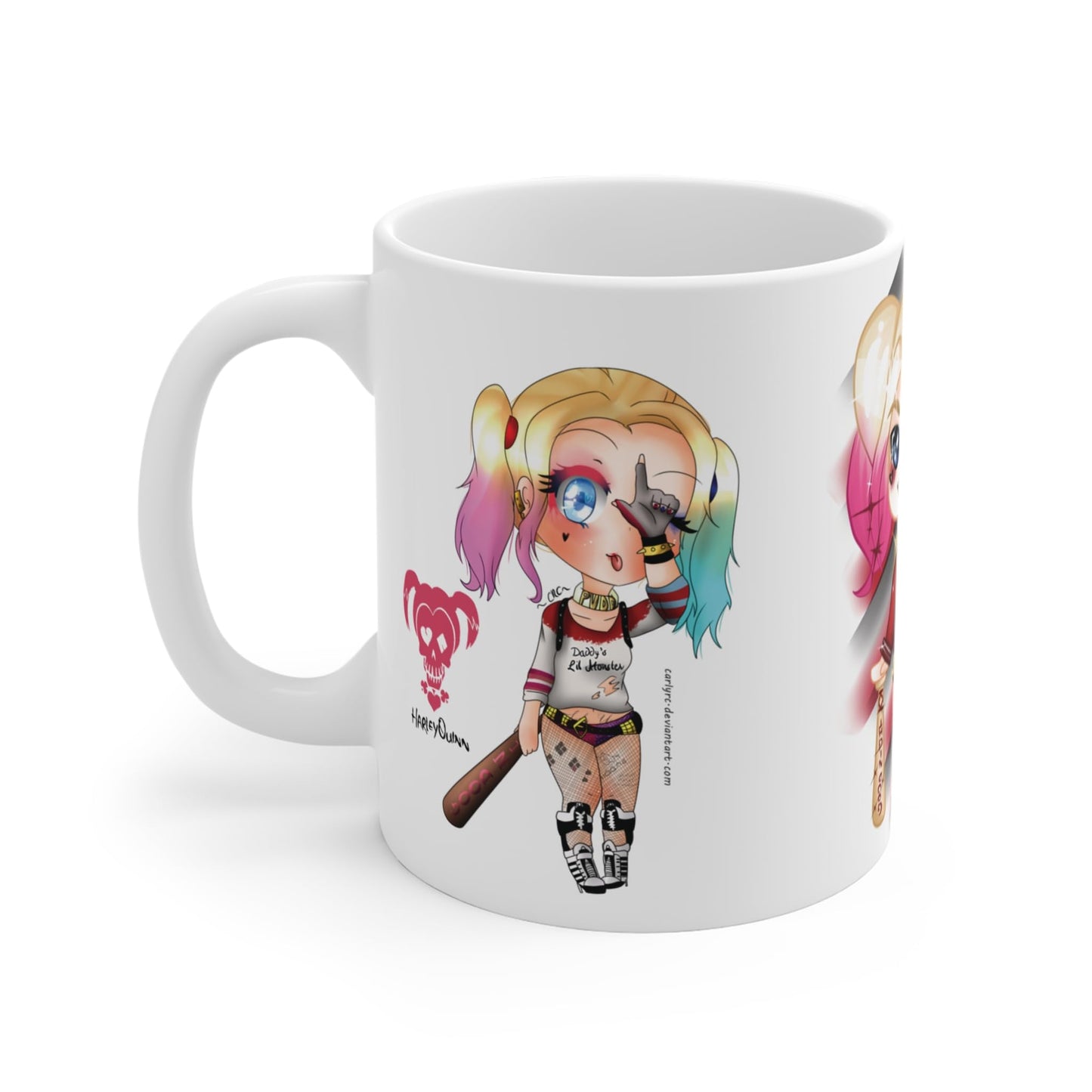 RF REDFOXX Harley Quinn Chibi Art Ceramic Coffee Mug, 350 ml, White Suicide Squad