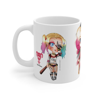 RF REDFOXX Harley Quinn Chibi Art Ceramic Coffee Mug, 350 ml, White Suicide Squad