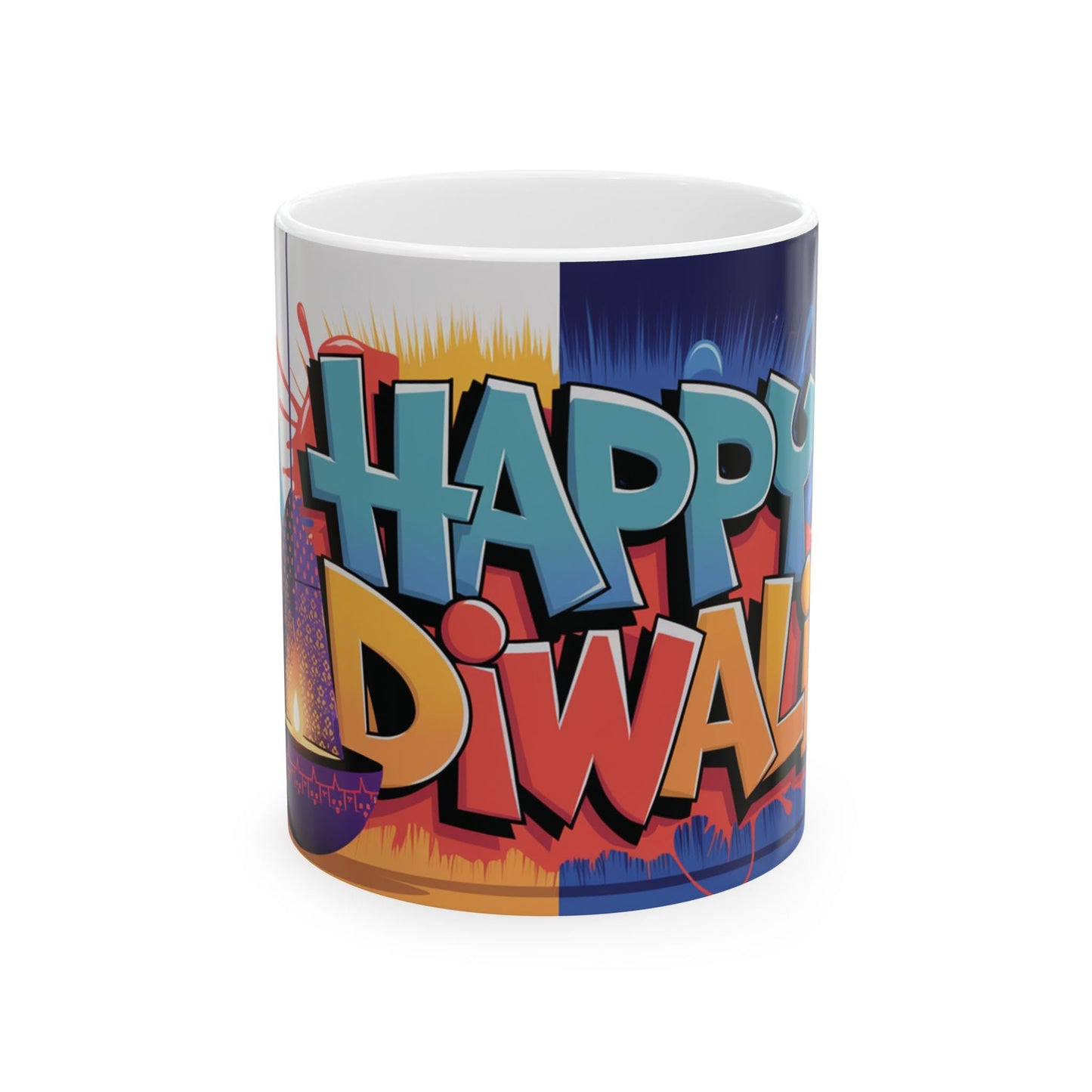 RF REDFOXX Happy Diwali Ceramic Mug, 325 ml, Unique Designs, Personalized Name