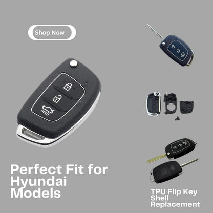 Replacement Remote Key Shell Compatible with Hyundai i20, Verna, Xcent & Grand i10 | Car Key Fob Case Housing | Durable ABS Plastic | Black (Pack of 1)