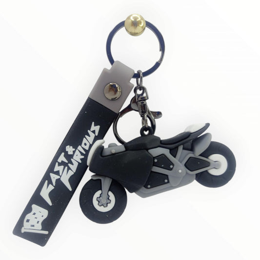 RF REDFOXX Fast & Furious Motorcycle Keychain, 3D Rubber Sports Bike Design, Black and Grey