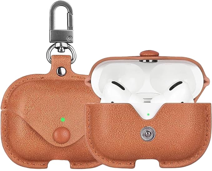 RedFoxx Soft Leather Shockproof Cover Case with Free Keychain Compatible with Apple AIRPODS PRO 2, Leather Case Airpod Pro 2 (Light Brown)