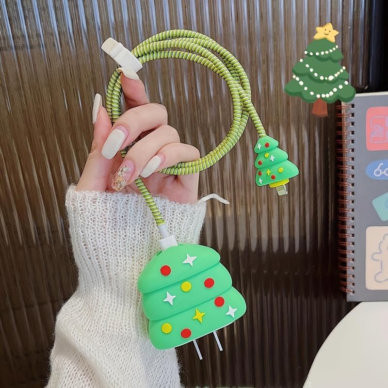 RF REDFOXX Silicone Protective Case for Apple 20W & 18W iPhone USB-C Power Adapter Charger and for USB Lightning Cable, 3D Case for iPhone Charger - 18W/20W (Christmas Tree) Multicolor