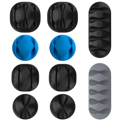 Silicone Cable Organiser Holder Clips, Self-Adhesive Wire and Cord Manager, Black, for Desk, TV, PC, Car, Home and Office