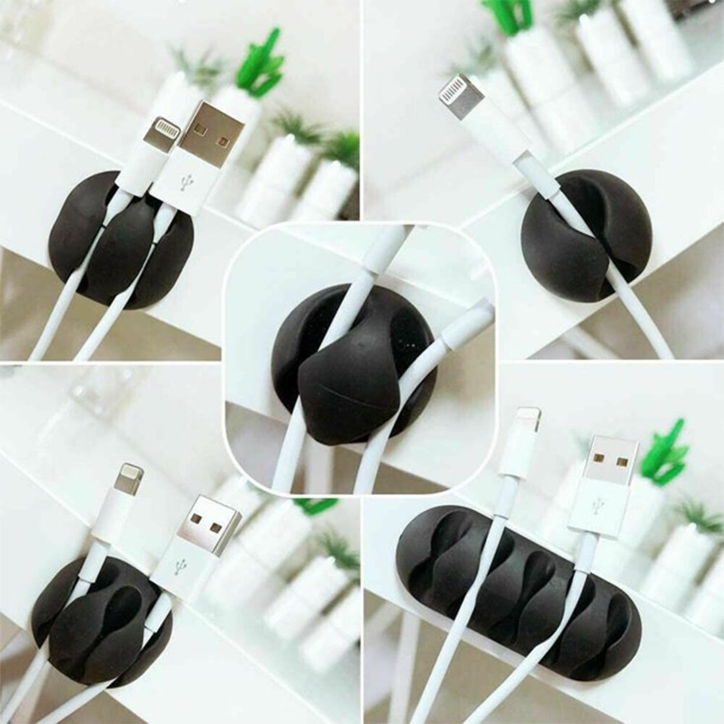Silicone Cable Organiser Holder Clips, Self-Adhesive Wire and Cord Manager, Black, for Desk, TV, PC, Car, Home and Office
