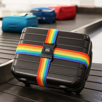 Rainbow Travel Luggage Strap with TSA Combination Lock, Heavy Duty Nylon Security Belt, Adjustable Suitcase Band for Trolley Bags, Model TGLS-001